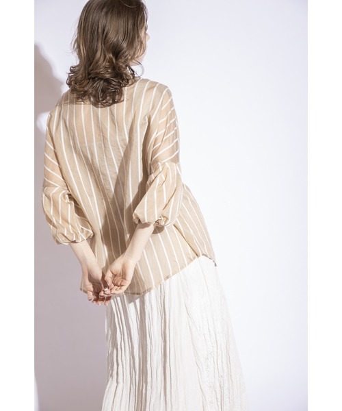 OSMOSIS(オズモーシス)の「2WAYストライプバルーンスリーブブラウス(シャツ/ブラウス・レディース・ブラック/ベージュ/ホワイト・ONE SIZE)」の15枚目の写真