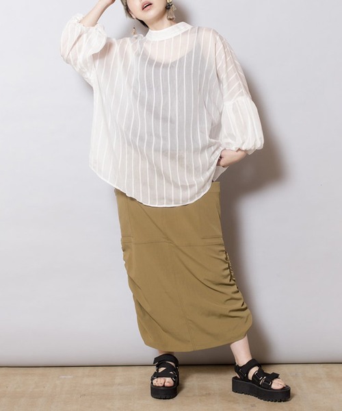 OSMOSIS(オズモーシス)の「2WAYストライプバルーンスリーブブラウス(シャツ/ブラウス・レディース・ブラック/ベージュ/ホワイト・ONE SIZE)」の20枚目の写真