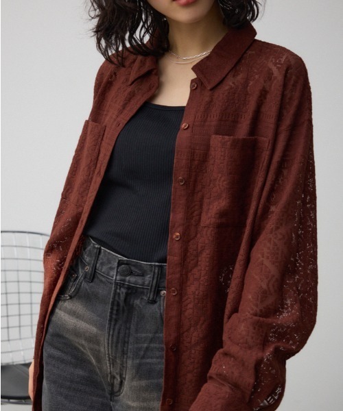 AZUL by moussy(アズールバイマウジー)の「コットンレースシャツ(シャツ/ブラウス・レディース・ブラック/アイボリー/ブラウン・FREE)」の1枚目の写真