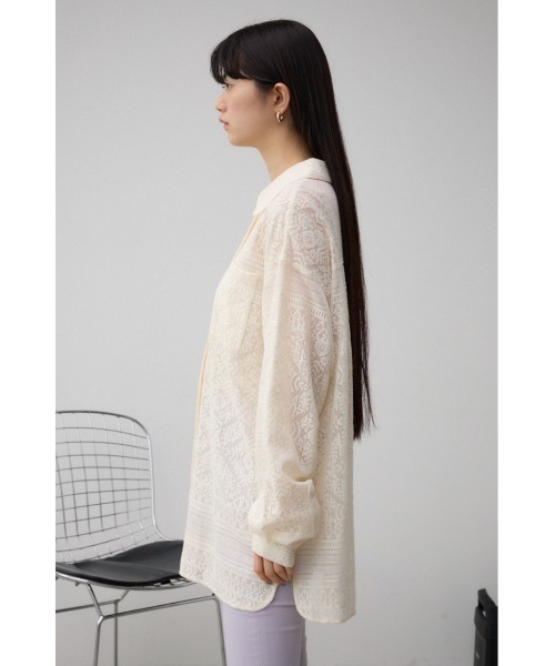 AZUL by moussy(アズールバイマウジー)の「コットンレースシャツ(シャツ/ブラウス・レディース・ブラック/アイボリー/ブラウン・FREE)」の5枚目の写真