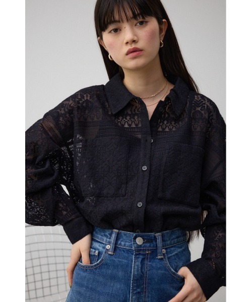 AZUL by moussy(アズールバイマウジー)の「コットンレースシャツ(シャツ/ブラウス・レディース・ブラック/アイボリー/ブラウン・FREE)」の12枚目の写真