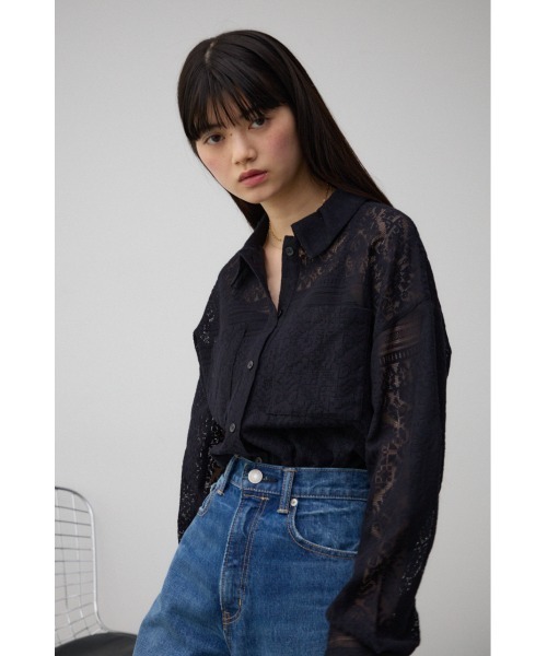 AZUL by moussy(アズールバイマウジー)の「コットンレースシャツ(シャツ/ブラウス・レディース・ブラック/アイボリー/ブラウン・FREE)」の13枚目の写真