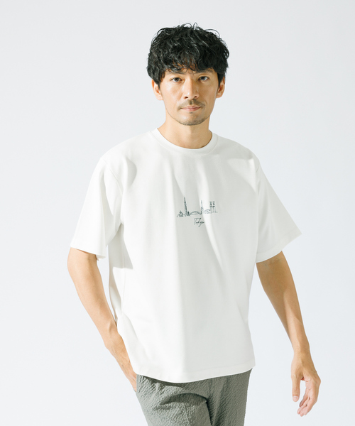 ABAHOUSE GRAY（アバハウスグレイ）の「【CITY】刺繍 ポンチ Tシャツ（Tシャツ/カットソー・メンズ・ブラック/スモークピンク/ネイビー/グリーン/ホワイト・46/48）」の2枚目の写真