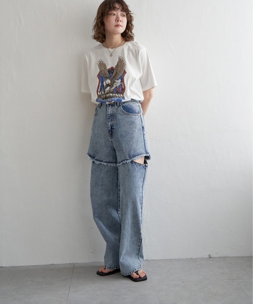 notch.(ノッチ)の「イーグルプリントTシャツ(Tシャツ/カットソー・レディース・オフホワイト/チャコール・M)」の3枚目の写真
