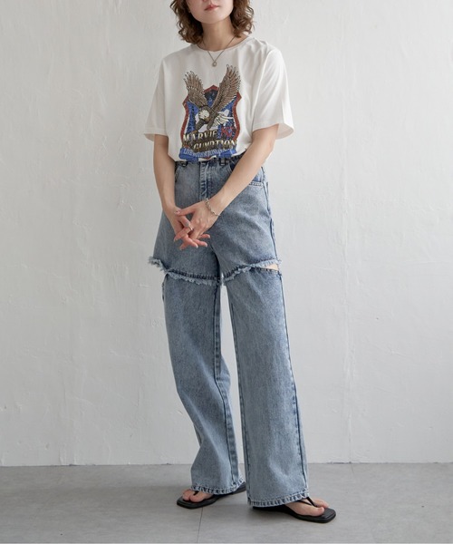 notch.(ノッチ)の「イーグルプリントTシャツ(Tシャツ/カットソー・レディース・オフホワイト/チャコール・M)」の4枚目の写真