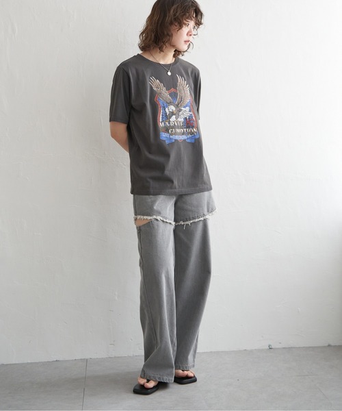 notch.(ノッチ)の「イーグルプリントTシャツ(Tシャツ/カットソー・レディース・オフホワイト/チャコール・M)」の7枚目の写真