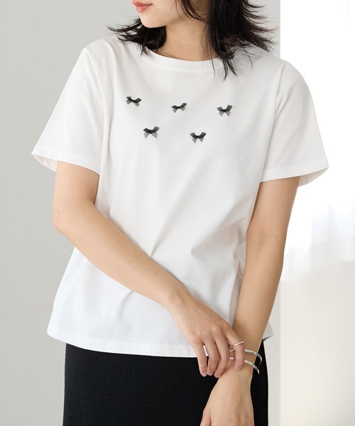 66413　D&G　リボン　レース　Tシャツ リボンロゴ刺繍レースTシャツ[dk1249] | レディースファッション