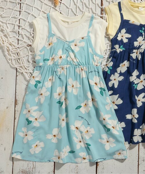 apres les cours(アプレレクール)の「【リンク】フラワードッキングワンピース(ワンピース・キッズ・ミント/ネイビー・130/140/120/80/90/100/110)」の1枚目の写真