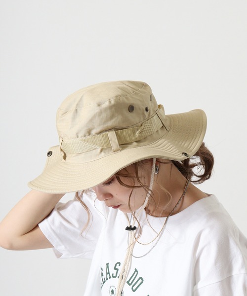 FUNALIVE（ファンアライブ）の「RUCCHE リップストップアドベンチャーハット（ハット・メンズ・チャコール/ライトベージュ/ブルーグリーン/ダークベージュ/ダルブルー系/カーキ/ネイビー/グレー/ブラック/ベージュ・F）」の6枚目の写真