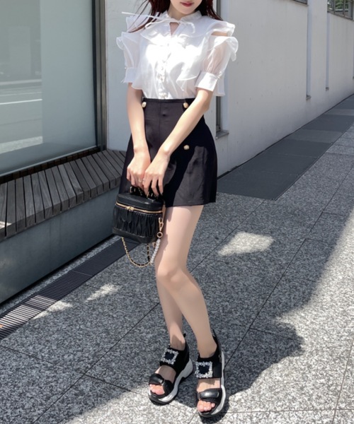 abc une face（アーベーセーアンフェイス）の「オープンショルダーフリルカラーシアーブラウス（シャツ/ブラウス・レディース・ホワイト/ホワイト系その他/ブラック/ブルー・FREE）」の13枚目の写真