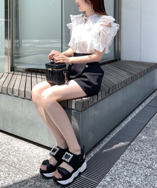 abc une face（アーベーセーアンフェイス）の「オープンショルダーフリルカラーシアーブラウス（シャツ/ブラウス・レディース・ホワイト/ホワイト系その他/ブラック/ブルー・FREE）」の8枚目の写真