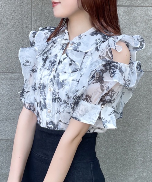 abc une face（アーベーセーアンフェイス）の「オープンショルダーフリルカラーシアーブラウス（シャツ/ブラウス・レディース・ホワイト/ホワイト系その他/ブラック/ブルー・FREE）」の16枚目の写真