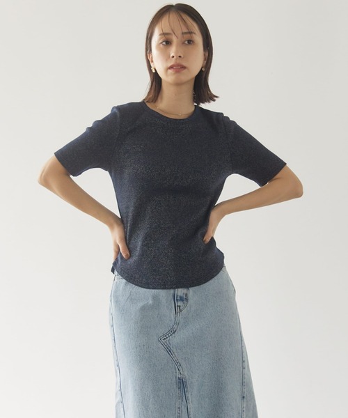 STRATA(エストラータ)の「コンパクトラメテレコトップス【低身長・小柄女性】(Tシャツ/カットソー・レディース・ネイビー/カーキ/アイボリー・ONE SIZE)」の18枚目の写真