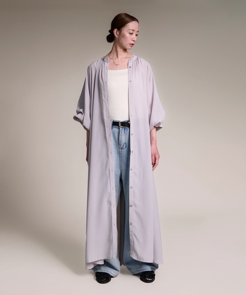 folka（フォルカ）の「２WAY ロング シアーシャツ ワンピース  ポケット付 長袖（ワンピース・レディース・ナチュラル/ライトグレー・FREE）」の5枚目の写真