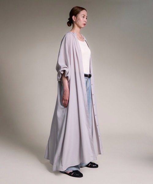 folka（フォルカ）の「２WAY ロング シアーシャツ ワンピース  ポケット付 長袖（ワンピース・レディース・ナチュラル/ライトグレー・FREE）」の6枚目の写真