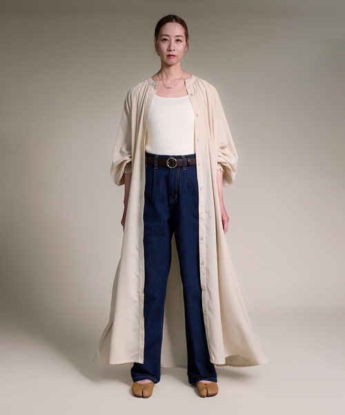 folka（フォルカ）の「２WAY ロング シアーシャツ ワンピース  ポケット付 長袖（ワンピース・レディース・ナチュラル/ライトグレー・FREE）」の10枚目の写真