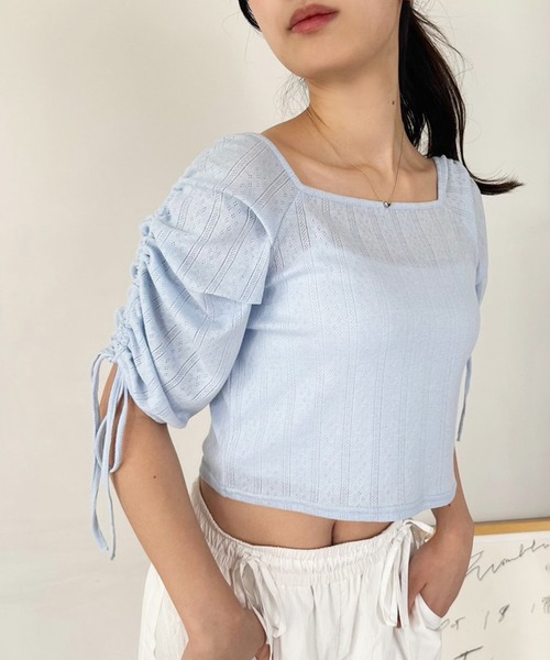 one after another NICE CLAUP(ワンアフターアナザーナイスクラップ)の「ドロストカラフルT/WEB限定(Tシャツ/カットソー・レディース・サックスブルー/アイボリー/オフホワイト/イエロー/ピンク・FREE)」の3枚目の写真