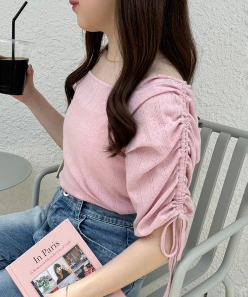 one after another NICE CLAUP(ワンアフターアナザーナイスクラップ)の「ドロストカラフルT/WEB限定(Tシャツ/カットソー・レディース・サックスブルー/アイボリー/オフホワイト/イエロー/ピンク・FREE)」の5枚目の写真