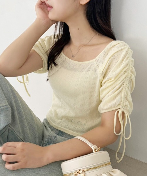 one after another NICE CLAUP(ワンアフターアナザーナイスクラップ)の「ドロストカラフルT/WEB限定(Tシャツ/カットソー・レディース・サックスブルー/アイボリー/オフホワイト/イエロー/ピンク・FREE)」の4枚目の写真