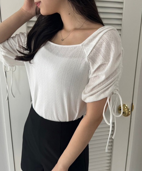 one after another NICE CLAUP(ワンアフターアナザーナイスクラップ)の「ドロストカラフルT/WEB限定(Tシャツ/カットソー・レディース・サックスブルー/アイボリー/オフホワイト/イエロー/ピンク・FREE)」の6枚目の写真