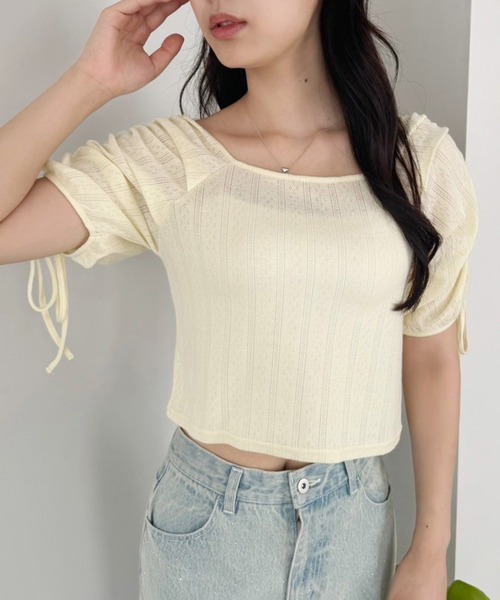 one after another NICE CLAUP(ワンアフターアナザーナイスクラップ)の「ドロストカラフルT/WEB限定(Tシャツ/カットソー・レディース・サックスブルー/アイボリー/オフホワイト/イエロー/ピンク・FREE)」の11枚目の写真