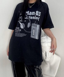 ヘッドホンプリントオーバーサイズTシャツ/ロゴプリントビッグT