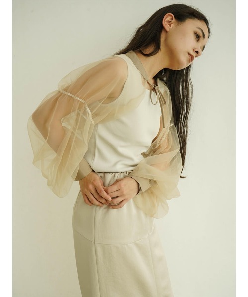 FIKA.(フィーカ)の「Ribbon tulle bolero(その他トップス・レディース・ブラック/ベージュ・FREE)」の1枚目の写真