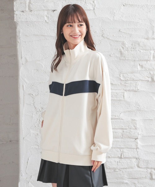 Honeys(ハニーズ)の「ゆるトラックジャケット(ジャージ・レディース・アイボリー/スミクロ/ネイビー/グリーン・S/M/L/LL)」の7枚目の写真
