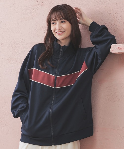 Honeys(ハニーズ)の「ゆるトラックジャケット(ジャージ・レディース・アイボリー/スミクロ/ネイビー/グリーン・S/M/L/LL)」の12枚目の写真