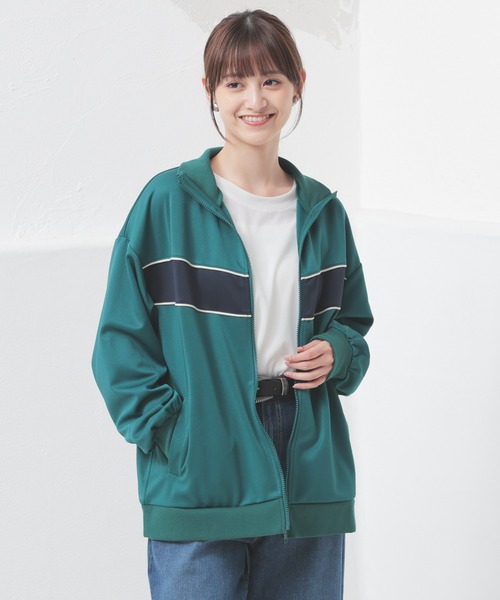 Honeys(ハニーズ)の「ゆるトラックジャケット(ジャージ・レディース・アイボリー/スミクロ/ネイビー/グリーン・S/M/L/LL)」の15枚目の写真