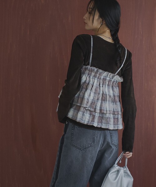 coen(コーエン)の「オンブレチェックサッカーキャミソールトップス(キャミソール・レディース・ブラウン/ダークグレー・FREE)」の10枚目の写真