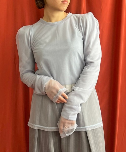 LHELBIE（レルビエ）の「シアーレイアードドッキングトップス（Tシャツ/カットソー・レディース・ブルー系その他/ブラック/アイボリー/ピンク系その他・M）」の4枚目の写真