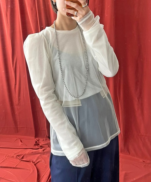 LHELBIE（レルビエ）の「シアーレイアードドッキングトップス（Tシャツ/カットソー・レディース・ブルー系その他/ブラック/アイボリー/ピンク系その他・M）」の2枚目の写真