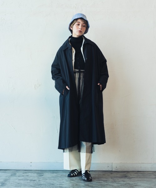ORIENT MILLINERY（オリエント ミリナリー）の「STAND FALL COLLAR COAT| ステンカラーロングコート（ステンカラーコート・レディース・ブラック/グレー・FREE）」の9枚目の写真