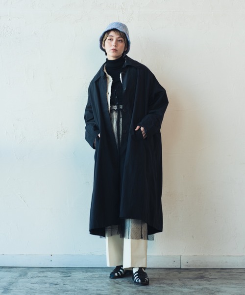 ORIENT MILLINERY（オリエント ミリナリー）の「STAND FALL COLLAR COAT| ステンカラーロングコート（ステンカラーコート・レディース・ブラック/グレー・FREE）」の8枚目の写真