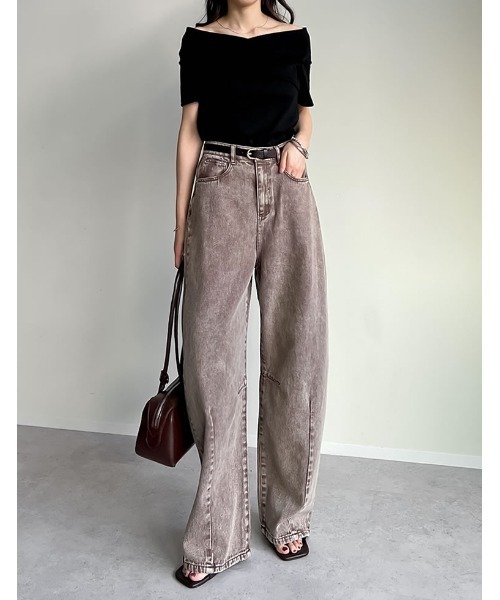 Re:EDIT（リエディ）の「[楽な穿き心地で体型カバー][2025 SUMMER COLLECTION][低身長/高身長サイズ有][全骨格細見え]ウォッシュ加工コットンツイルバレルレッグパンツ（その他パンツ・レディース・ブルー/ブラウン/ブラック/ライトピンク/ホワイト/グレー・SHORT/MEDIUM/TALL/LARGE）」の16枚目の写真