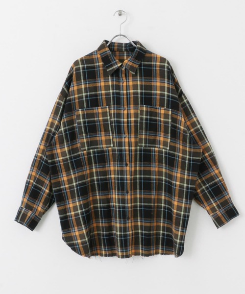 EXO チェックシャツ KAI カイ L セール】カットオフルーズチェックシャツ（シャツ/ブラウス
