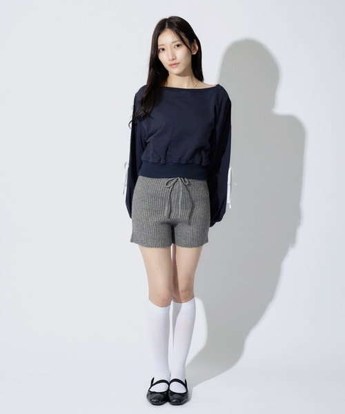 ALLuRing ChaRm(アリュリングチャーム)の「Rib Knit Short Pants / リブニットショートパンツ(スウェットパンツ・レディース・グレー/ブラック/ホワイト・FREE)」の14枚目の写真