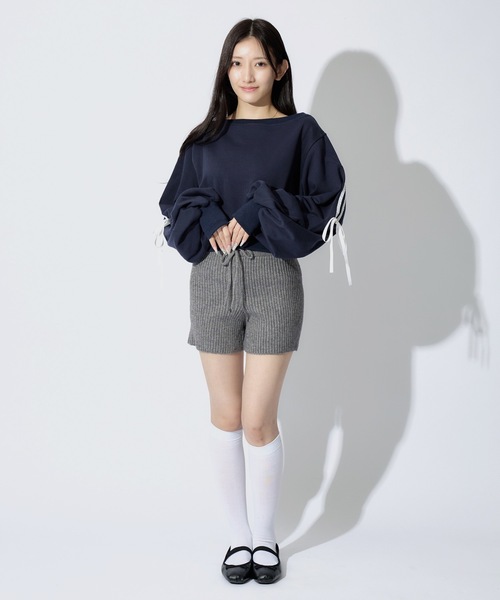 ALLuRing ChaRm(アリュリングチャーム)の「Rib Knit Short Pants / リブニットショートパンツ(スウェットパンツ・レディース・グレー/ブラック/ホワイト・FREE)」の15枚目の写真