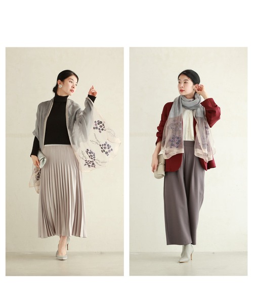 cawaii(カワイイ)の「ひと針に想いを込めたブーケ刺繍シアーストール(ストール/ショール・レディース・グレー・FREE)」の10枚目の写真
