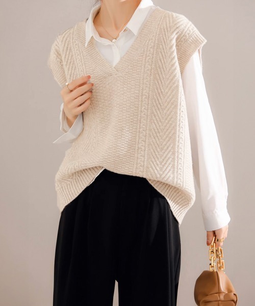 Miniministore（ミニミニストア）の「ケーブルニットベスト レディースチョッキ（ベスト・レディース・グレー/ブラック/レンガ/ベージュ・FREE）」の6枚目の写真