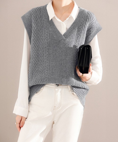 ZOY - ゾーイzoy レディース　ケーブルニットベスト　グレー#38 ZOY - ゾーイzoy レディース ケーブルニットベスト グレー#38の
