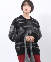 Salong hameu | モールニット チェック柄セーター プルオーバートップス メンズ レディース ユニセックス(ニット/セーター)