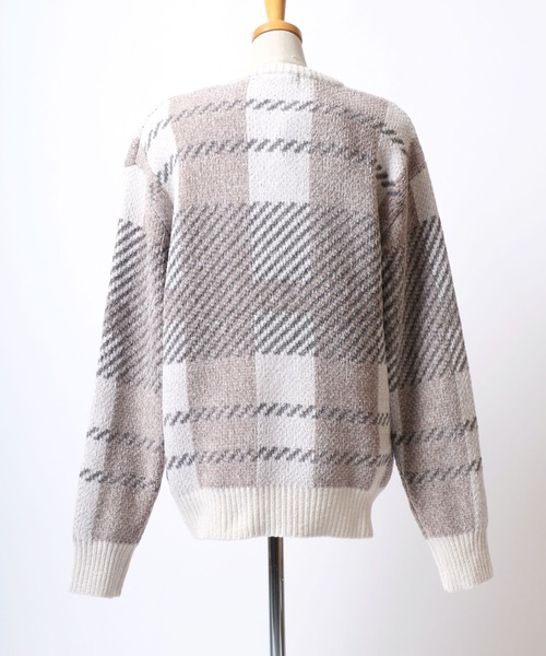 Salong hameu（サロン ハミュー）の「モールニット チェック柄セーター プルオーバートップス メンズ レディース ユニセックス（ニット/セーター・レディース・グリーン系その他/ブルー系その他/ホワイト系その他/ブラック系その他・M/L/LL）」の13枚目の写真