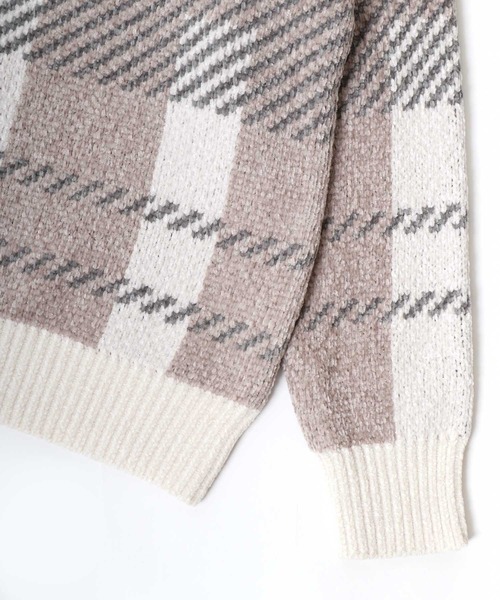 Salong hameu（サロン ハミュー）の「モールニット チェック柄セーター プルオーバートップス メンズ レディース ユニセックス（ニット/セーター・レディース・グリーン系その他/ブルー系その他/ホワイト系その他/ブラック系その他・M/L/LL）」の11枚目の写真