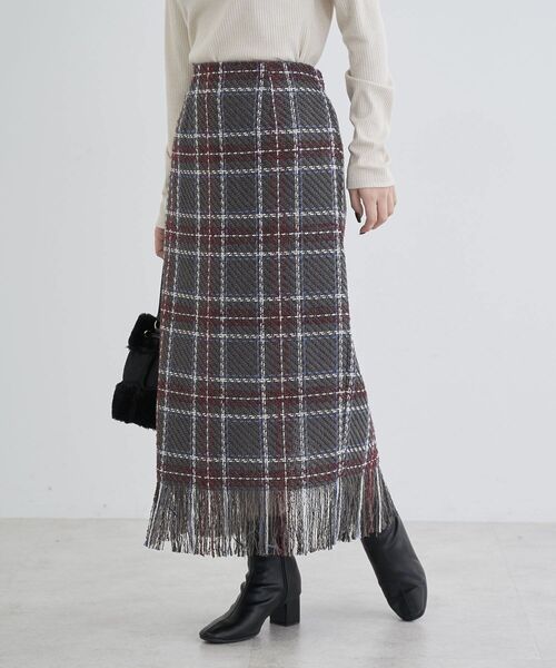 Sugar spoon（シュガースプーン）の「・SUGAR SPOON チェックフリンジスカート（スカート・レディース・グレー/ネイビー/ベージュ・FREE）」の2枚目の写真