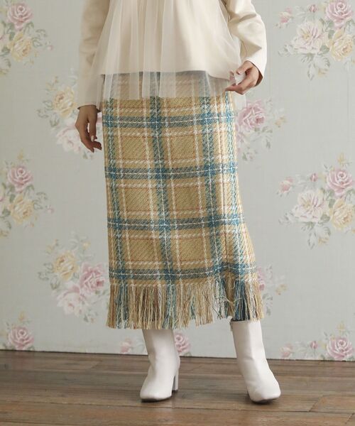 Sugar spoon（シュガースプーン）の「・SUGAR SPOON チェックフリンジスカート（スカート・レディース・グレー/ネイビー/ベージュ・FREE）」の9枚目の写真