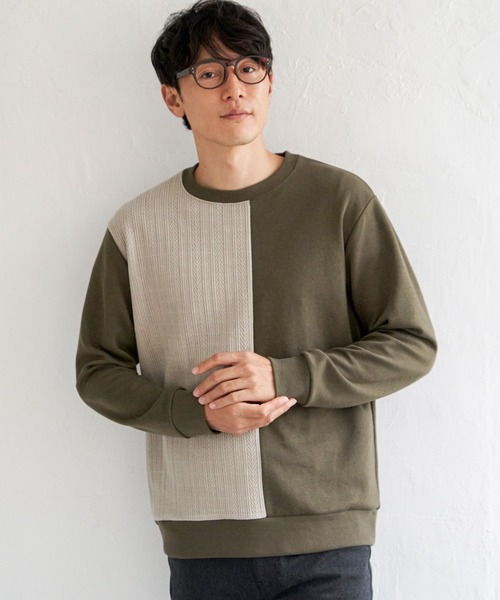 ikka(イッカ)の「ポンチジャカードモール切り替えプルオーバー(スウェット・メンズ・ブラック/オリーブ/ホワイト/ネイビー・M/L/XL/S)」の8枚目の写真