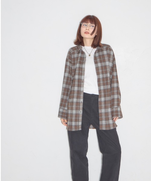 leimn（レイムン）の「チェックオーバーシャツ（シャツ/ブラウス・レディース・ネイビー/ブラウン・M）」の14枚目の写真