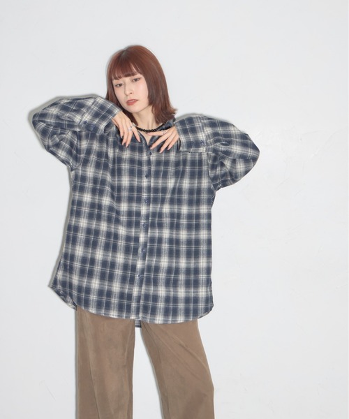leimn（レイムン）の「チェックオーバーシャツ（シャツ/ブラウス・レディース・ネイビー/ブラウン・M）」の10枚目の写真